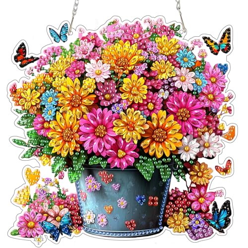 Diamond Painting Anhänger, Bunte Blumen, Diamond Paintings Fensterdeko Hängend für Erwachsene, Gießkanne Schmetterlinge, Diamant Painting Fensterbilder mit Kette für Fenster Wand und Eingang Decor Diamond Painting Anhänger, Bunte Blumen, Diamond Paintings Fensterdeko Hängend für Erwachsene, Gießkanne Schmetterlinge, Diamant Painting Fensterbilder mit Kette für Fenster Wand und Eingang Decor von DAERLE