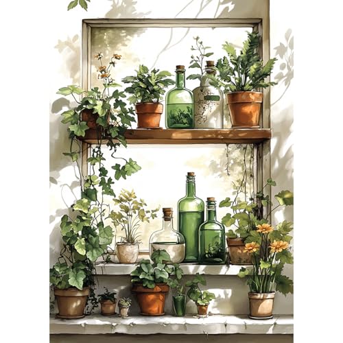 Diamond Painting Erwachsene, Aquarell-Topfpflanzen, Diamant Painting Bilder Fensterbank Pflanzentöpfe, 5D Diamond Painting Set für Anfänger, DIY Mosaikherstellung Bastelset für Haus Wanddeko 30x40cm Diamond Painting Erwachsene, Aquarell-Topfpflanzen, Diamant Painting Bilder Fensterbank Pflanzentöpfe, 5D Diamond Painting Set für Anfänger, DIY Mosaikherstellung Bastelset für Haus Wanddeko 30x40cm von DAERLE