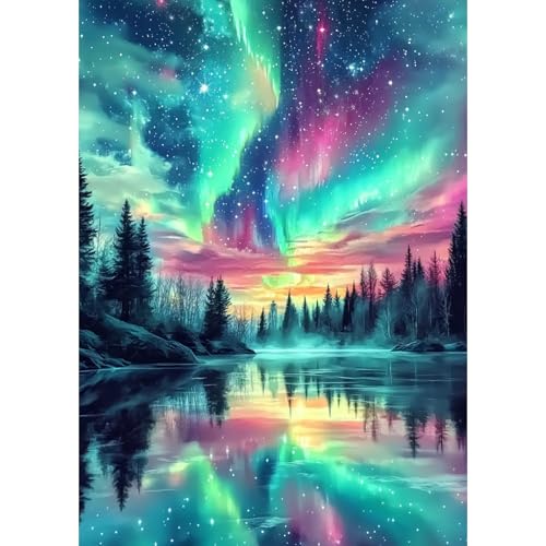 Diamond Painting Erwachsene, Aurora Nachthimmel, Diamant Painting Bilder Wunderschöne Nordlichter, 5D Diamond Painting Set für Anfänger, DIY Mosaikherstellung Bastelset für Haus Wanddeko 30x40cm von DAERLE