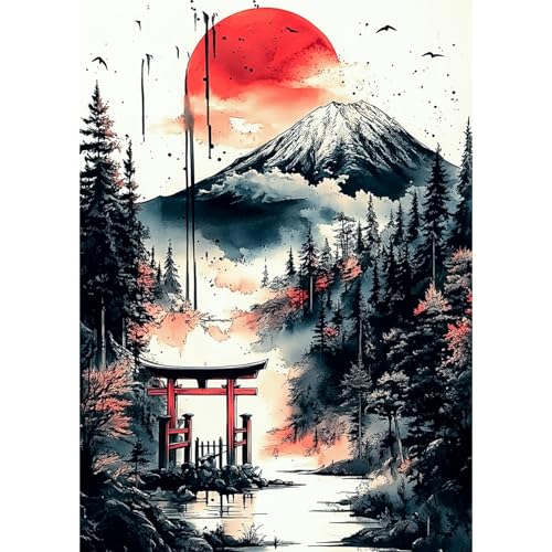 Diamond Painting Erwachsene, Japanische Stil-Landschaft, Diamant Painting Bilder Heilige Shinto-Tore, 5D Diamond Painting Set für Anfänger, DIY Mosaikherstellung Bastelset für Haus Wanddeko 30x40cm von DAERLE