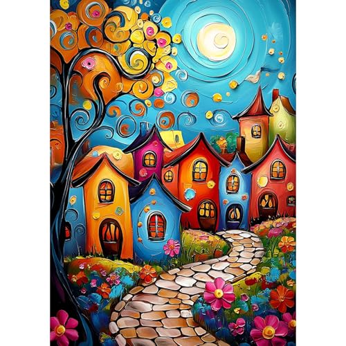Diamond Painting Set Erwachsene, Bunte Cartoon-Häuser, 5D DIY Diamant Painting Bilder, Wanddekoration für Wohnzimmer Schlafzimmer, Geschenkidee für Anfänger 30x40cm, Fantasievolle Stadtlandschaft Diamond Painting Set Erwachsene, Bunte Cartoon-Häuser, 5D DIY Diamant Painting Bilder, Wanddekoration für Wohnzimmer Schlafzimmer, Geschenkidee für Anfänger 30x40cm, Fantasievolle Stadtlandschaft von DAERLE