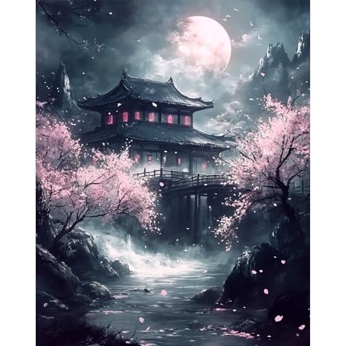 Malen Nach Zahlen Erwachsene, Kirschblüten, DIY Handgemalt Ölgemälde Kit für Anfänger und Erwachsene, Mit Acrylfarbe Leinwand und 3 Pinsel Kit 40x50cm, Ohne Rahmen, Tempel Japanische Landschaft Malen Nach Zahlen Erwachsene, Kirschblüten, DIY Handgemalt Ölgemälde Kit für Anfänger und Erwachsene, Mit Acrylfarbe Leinwand und 3 Pinsel Kit 40x50cm, Ohne Rahmen, Tempel Japanische Landschaft von DAERLE