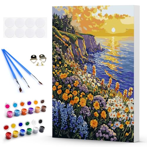 Malen Nach Zahlen Erwachsene mit Rahmen, Küstenlandschaft, Paint by Numbers Farbenfrohe Wildblumen, DIY Handgemalt Ölgemälde Kit mit Pinseln und Acrylfarben Ölgemälde Leinwand für Home Decor 30x40cm Malen Nach Zahlen Erwachsene mit Rahmen, Küstenlandschaft, Paint by Numbers Farbenfrohe Wildblumen, DIY Handgemalt Ölgemälde Kit mit Pinseln und Acrylfarben Ölgemälde Leinwand für Home Decor 30x40cm von DAERLE