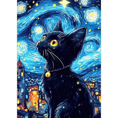 Sternenhimmel Katze Diamant Painting Bilder für Erwachsene Anfänger, 5D Sternenhafte Nacht Diamond Painting Set, DIY Strass Bilder Diamant Kunst Kits, Diamant Painting für Zuhause Dekor 30x40 cm von DAERLE