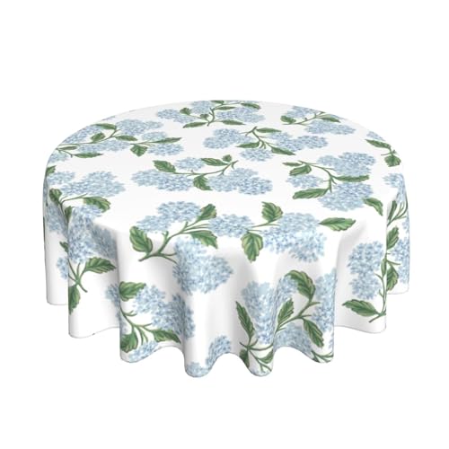 Tischdecke mit Blumenmuster, rund, 178 cm, Hortensien, für Frühling, Sommer, Urlaub, Polyester, für drinnen und draußen, Bauernhaus-Tischdecken für Küche, Esszimmer, Party, Picknick, Blau / Grün von DAFENA