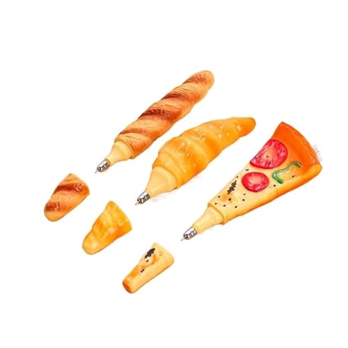 DAFLIN 3er-Pack Neuheit Brot Kugelschreiber Magnetisch Pizza Croissant Baguette Schwarze Tintenroller Kugelschreiber Kühlschrankmagnet Schulgeschenk von DAFLIN