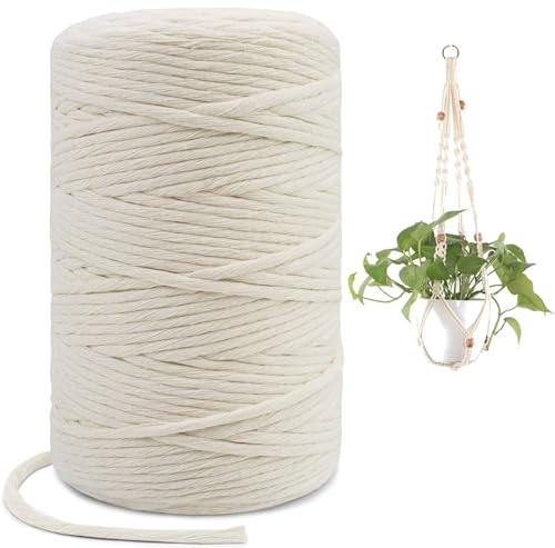Premium Makramee Garn (Naturell) Baumwollschnur Boho Deko 100% Baumwolle Baumwollgarn Baumwollkordel für DIY Handwerk wie Makramee Wandbehang,Wandteppichen (3mm x 200m) von DAFROH