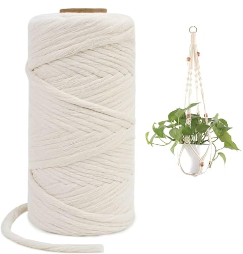 Premium Makramee Garn (Naturell) Baumwollschnur Boho Deko 100% Baumwolle Baumwollgarn Baumwollkordel für DIY Handwerk wie Makramee Wandbehang,Wandteppichen (5mm x 100m) von DAFROH