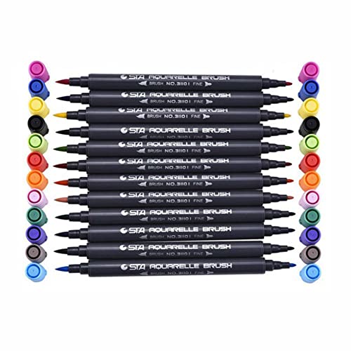 DAGIJIRD Dual Brush Fineliner Tip Set Zeichnen 12 Farben STA Wasserbasis Kunst Marker Stifte von DAGIJIRD