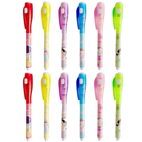 12-teiliger Stift mit unsichtbarer Tinte und UV-Licht, 5 Zoll lustiger unsichtbarer Stift, Kunststoff-Cartoon-Marker mit verschwindender Tinte für Kinder von 8–12 Jahren, Klassenpreise, Spionagegesch von DAGLLGEW