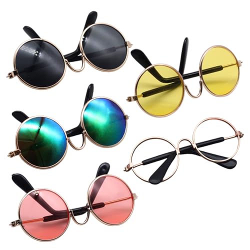 5 Paar Puppenbrillen, klassische Retro-Mini-Spielzeugbrillen aus Metall, DIY, dekorative Mini-Sonnenbrillen für Puppen, Basteln, Cosplay, Foto-Requisiten, -Brillen für Puppen, Puppenzubehör, 18 Z von DAGLLGEW