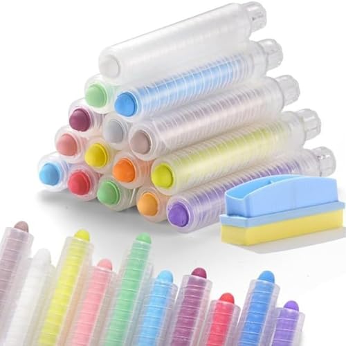 Staubfreie Kreide, 15 Stück, leuchtende Farben, freihändige Tafelkreide mit Radiergummi, waschbar, sicher für Kinder, Lehrer, Schreiben, Zeichnen, staubfreie Kreide für Kinder, farbige, Kr von DAGLLGEW