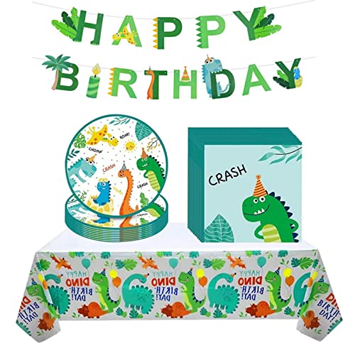 DAGORD Dinosaurier Geburtstag Party Set für 16 Gäste Dinosaurier-Themirrset mit Teller Servietten Tischdecke und Banner Dinosaurie Party Dekoration Dinosaurier Party Supplies für Jungen Mädchen von DAGORD