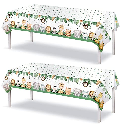 2 Stück Tischdecke Geburtstag Dschungel Tischdecke Kindergeburtstag Wasserdicht Tischtuch für Kindergeburtstag Party Babyparty Deko Junge Mädchen (137 x 274 cm) von DAGORD