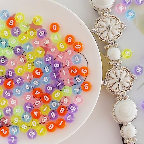 DAHI 800pcs Zahlenperlen Nummerperlen zum Auffädeln Mix 0-9 rund 7mm rund Perlen für DIY-Schmuck und DIY-Projekte (4 * 7 white-transparent color) von DAHI