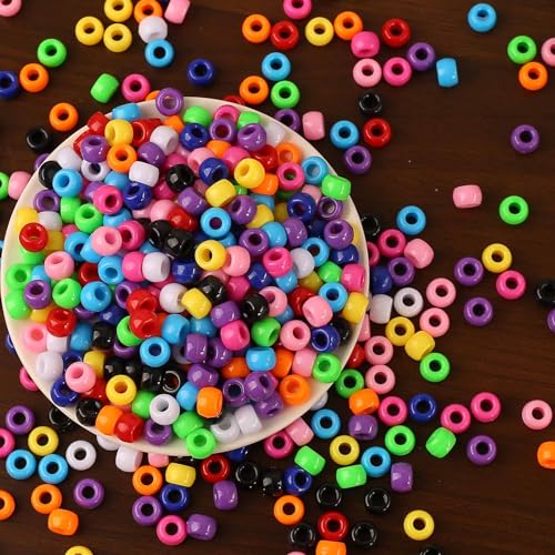 DAHI 1000pcs bunte Pony Perlen Zum Auffädeln Großes Loch 6x8mm Multicolor Pony Perlen für Schmuck,Auffädeln Armbänder Basteln (color-b) von DAHI