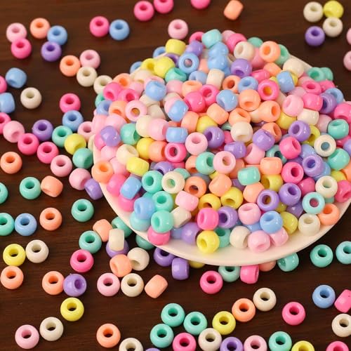 DAHI 1000pcs bunte Pony Perlen Zum Auffädeln Großes Loch 6x8mm Multicolor Pony Perlen für Schmuck,Auffädeln Armbänder Basteln (color-c) von DAHI