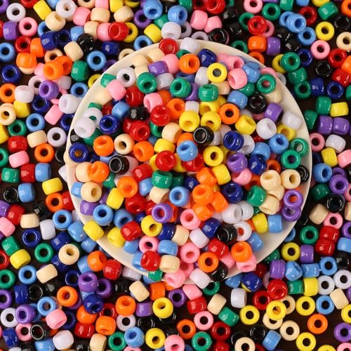 DAHI 1000pcs bunte Pony Perlen mit Zum Auffädeln Großes Loch 6x8mm Multicolor Pony Perlen für Schmuck,Auffädeln Armbänder Basteln (color-a) von DAHI