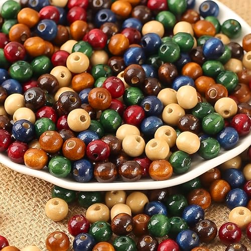 DAHI 1000pcs holzperlen in bunt vintage holzkugeln 8mm gemischte Holz perlen mit Loch bastelnperlen für DIY Schmuck Herstellung (bunt-8mm) von DAHI