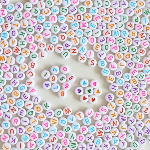 DAHI 1400 Stück Acryl Alphabet Buchstabe Perlen Armband 7mm Runde bunte Zahlen Herz Perlen für Schmuck machen Armbänder Halsketten Schlüsselanhänger DIY Crafts (Colour) von DAHI