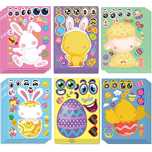 DAHI 24Blätter Ostereier Aufkleber Ostern Sticker Ostersticker Osteraufkleber Osterhase Küken Blumen Ostereier Aufkleber für Kinder Ostern Deko Ostern Geschenke Kinder Jungen Mädchen (A) von DAHI