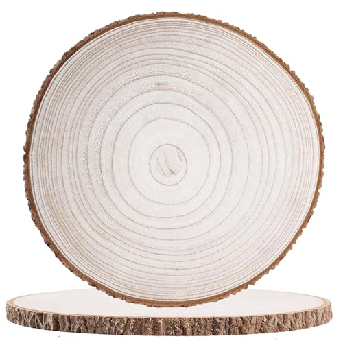 DAHI 35~39cm Holzscheiben 2stk Baumscheiben Rund zum Basteln Paulownia Holz Scheiben f. Tischdeko Holzdeko Kerzenteller Deko Platte (35-39cm/2pcs) von DAHI