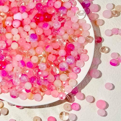 DAHI 400g pink Glasperlen für Armbänder ca.550pcs gemischte Runde Glasperlen Perlen Set für DIY-Armbänder, Halsketten, Ohrringe (pink) von DAHI