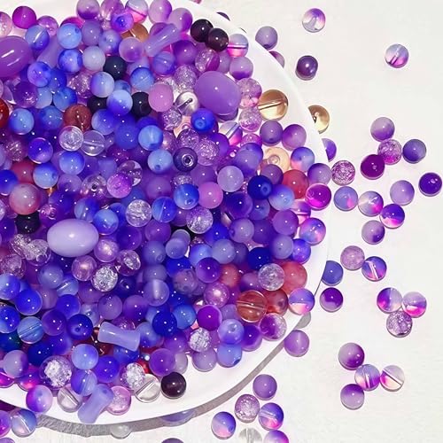 DAHI 400g purple Glasperlen für Armbänder ca.550pcs gemischte Runde Glasperlen Perlen Set für DIY-Armbänder, Halsketten, Ohrringe (purple) von DAHI