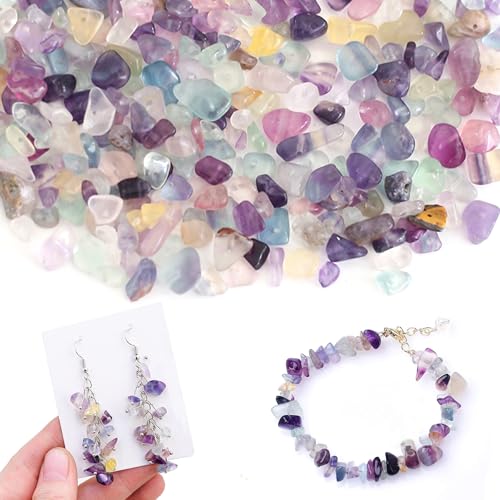 DAHI 450pcs Fluorit Perlen zum Auffädeln Kristalle Perlen Kristall Steine Perlen für Armbänder Ketten Ohrringe Schmuck Machen Crafting Natürlichen Unregelmäßige Gebohrt DIY Edelsteine (Fluorit) von DAHI