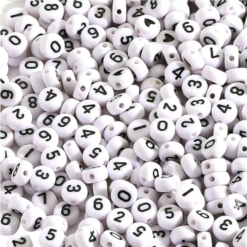 DAHI 800pcs Zahlenperlen Nummerperlen zum Auffädeln Mix 0-9 rund 7mm rund schwarz zahlen Weiß Perlen für DIY-Schmuck und DIY-Projekte (4 * 7 black-white) von DAHI