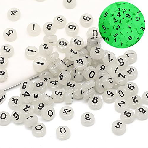DAHI 800pcs Zahlenperlen Nummerperlen zum Auffädeln nachtleuchtend Mix 0-9 rund 7mm rund Perlen für DIY-Schmuck und DIY-Projekte (4 * 7 black glow) von DAHI
