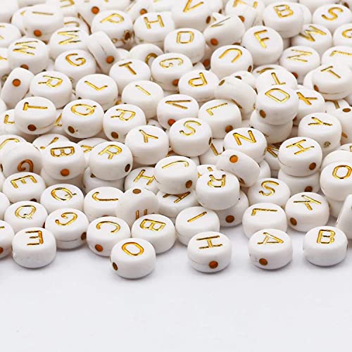 DAHI buchstabenperlen 2000pcs - gemischte perlen mit Buchstaben A-Z würfelperlen für Schmuck Basteln (gold/rund 2000pcs) von DAHI