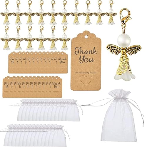 DAHI Gastgeschenke Taufe Hochzeit Schutzengel Schlüsselanhänger Glücksbringer Hufeisen Geschenke Kommunion Party Mitbringsel (A-gold) von DAHI