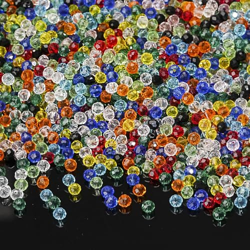 DAHI Glasperlen 2000pcs Kristall Facettierte 4mm Glasperlen Rondelle Kügelchen für Charms Schmuckarbeiten Armbänder Halsketten (4mm) von DAHI