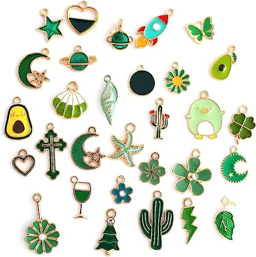 DAHI Grün Emaille Charms Anhänger 30pcs, DIY Basteln Schmuck Halskette Armband Making Zubehör von DAHI