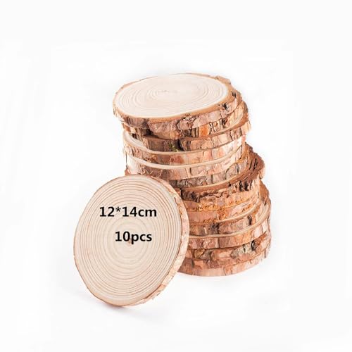 DAHI Holzscheiben 10pcs Baumscheiben 10pcs Rund zum Basteln Holz Scheiben Verzierung DIY Handwerk Hochzeit Deko (12-14cm/10pcs) von DAHI