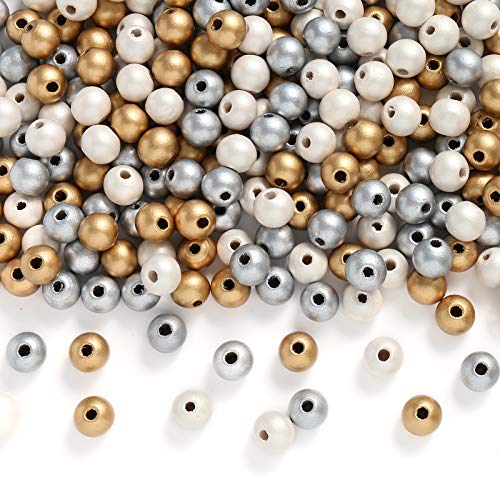 DAHI Perlen 450stk holzperlen perlen mit Loch gold silber weiß bastelnperlen für DIY Schmuck Herstellung 3 farben von DAHI