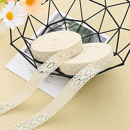 DAHI Spitzenband beige 26 meter Baumwolle Dekoband -2.5cm Vintage Spitzenborte Häkel-Borte für Basteln Nähen Hochzeit Deko Scrapbooking Geschenkbox (beige-A) von DAHI