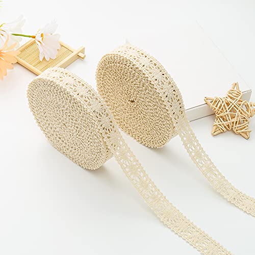 DAHI Spitzenband beige 26 meter Baumwolle Dekoband -2cm Vintage Spitzenborte Häkel-Borte für Basteln Nähen Hochzeit Deko Scrapbooking Geschenkbox (beige-B) von DAHI