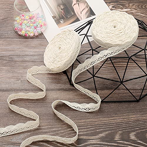 DAHI Spitzenband beige 26 meter Baumwolle Dekoband Vintage Spitzenborte Häkel-Borte für Basteln Nähen Hochzeit Deko Scrapbooking Geschenkbox (beige-E) von DAHI