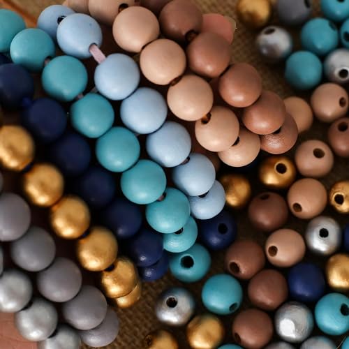 DAHI bunt holzperlen mit loch 200 Stück holzkugeln holz perlen bastelnperlen für DIY Schmuck Herstellung (bunt-14mm) von DAHI