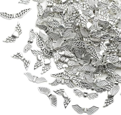 DAHI ca.200pcs Engelsflügel Basteln Set Flügel Spacer Perlen Flügel Perlen Metall Perlenkappen Perlenengel zum Basteln Zubehör mit Karabiner Verschluss DAHI ca.200pcs Engelsflügel Basteln Set Flügel Spacer Perlen Flügel Perlen Metall Perlenkappen Perlenengel zum Basteln Zubehör mit Karabiner Verschluss von DAHI