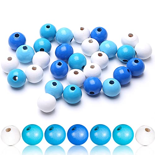 DAHI holzperlen 200pcs 16 mm Natürliche Holz Perlen Runde Holzperlen, Bastelnperlen für DIY Armbänder Schmuck Dekorationen Geschenk (blue) von DAHI