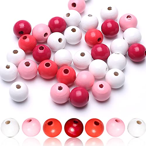 DAHI holzperlen 200pcs 16 mm Natürliche Holz Perlen Runde Holzperlen, Bastelnperlen für DIY Armbänder Schmuck Dekorationen Geschenk (pink) von DAHI