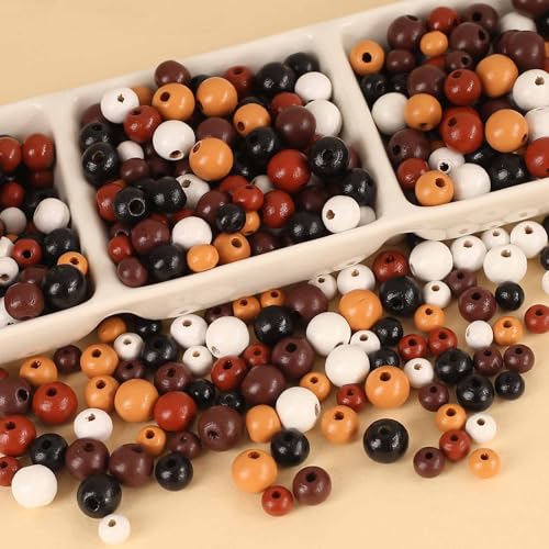 DAHI holzperlen bunt ca.540pcs holzkugeln gemischte vintage holz perlen mit loch bastelnperlen für DIY Schmuck Herstellung (bunt mix) von DAHI