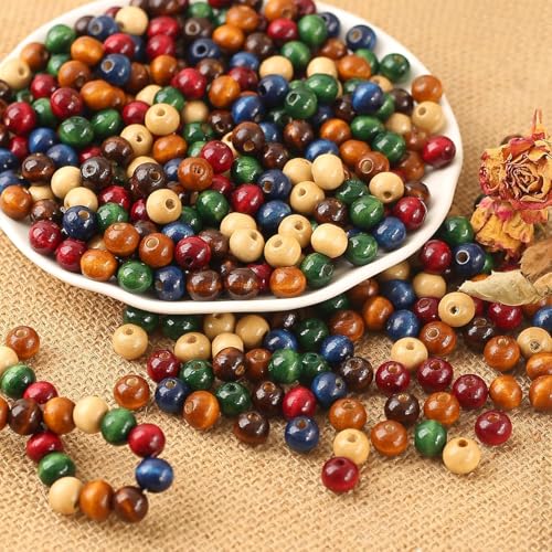 DAHI holzperlen in bunt vintage holzkugeln gemischte Holz perlen mit Loch bastelnperlen für DIY Schmuck Herstellung (bunt-12mm) von DAHI