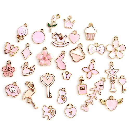 DAHI pink Emaille Charms Anhänger 30pcs Charms Anhänger Schmuck, DIY Basteln Charms Anhänger Halskette Armband Making Zubehör von DAHI