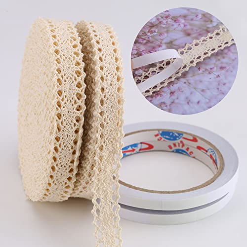 DAHI selbstklebende Spitzenband 26 Meter Baumwolle Dekoband -2cm Vintage Spitzenborte Häkel-Borte für Basteln Nähen Hochzeit Deko Scrapbooking Geschenkbox (beige) von DAHI