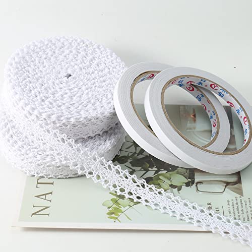 DAHI selbstklebende Spitzenband 26 Meter Baumwolle Dekoband -2cm Vintage Spitzenborte Häkel-Borte für Basteln Nähen Hochzeit Deko Scrapbooking Geschenkbox (weiss) von DAHI