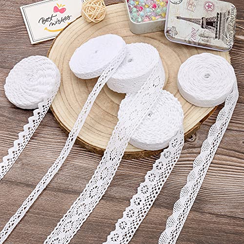 DAHI spitzenband 30M weiß Spitzenborte aus Baumwolle- Vintage Zierspitze Häkelspitze Dekoband Zierband Spitzenstoff für Nähen Handwerk Hochzeit Deko (weiß-5 roll) von DAHI